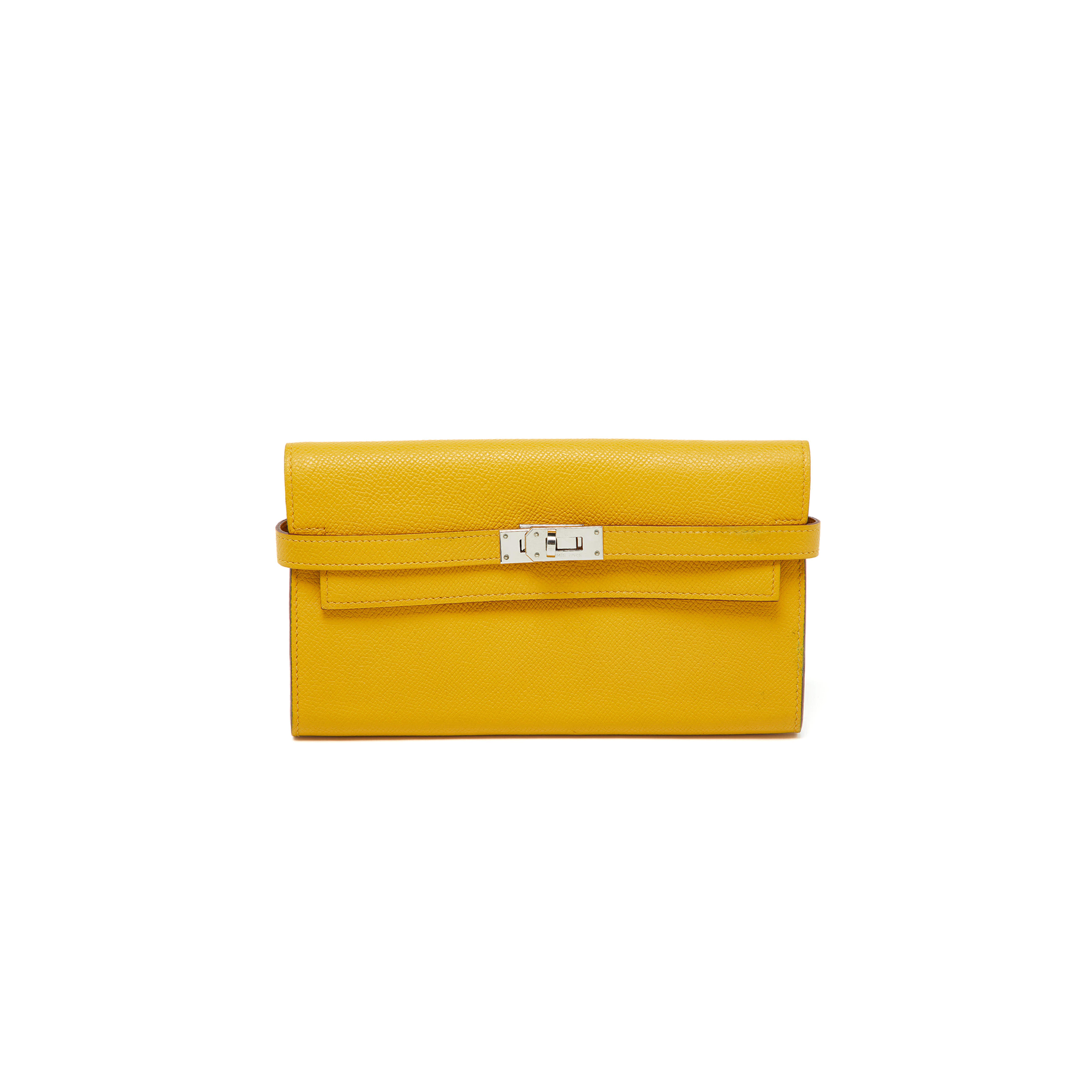 HERMES JAUNE EPSOM LEATHER KELLY LONGUE WALLET PALLADIUM HARDWARE (20*12*2cm)